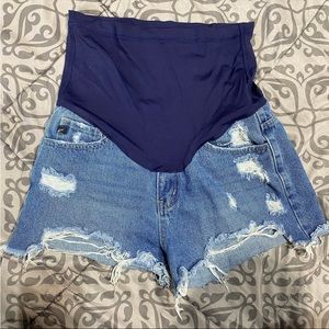 KanCan / Pinkblush Navy Frayed Hem Maternity Jean Shorts M